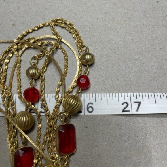 Multi Chain Stationary Beads and Red Gems all in a Gold Electroplate - Picture 3 of 4